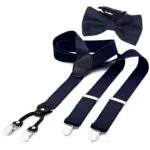 DonDon Herren 3, 5 cm breiter Hosenträger in Y-Form elastisch und verstellbar im 2er Set mit farblich passender Fliege 12 x 6 cm