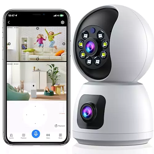Sicuramente! Ecco il titolo ripulito e ottimizzato per la SEO:

"Überwachungskamera mit Doppelobjektiv für Innenbereiche und WLAN, Babyphone mit Kamera, Hundekamera, PTZ-Kamera mit Bewegungsverfolgung, Farbnachtsicht und 2-Wege-Audio"