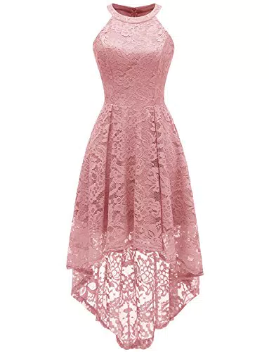 Dressystar Damen Vokuhila Lang Cocktailkleid Festlich Hochzeit Spitzenkleid Schulterfrei Ballkleid Burgundy L