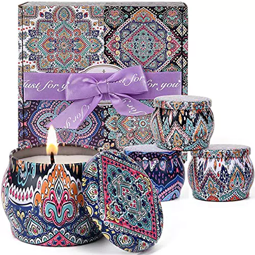 Duftkerzen Geschenk Set Chandellen Parfumées mit 4 Düften für Stress Relief Aromatherapie Soja Wachs Kerzen Geschenke für sie