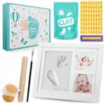 EDELHAND© Baby Handabdruck und Fußabdruck Set mit Lettern - Baby Hand u. Fuß Gipsabdruck als hochwertiger Bilderrahmen mit extra weicher Gips-Knetmasse - Baby-Geschenk Abdruckset mit Gold-Farbe