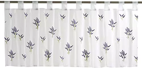 Elbersdrucke transparente Bistrogardine Lavender 10 weiß-violett 48 x 140 cm Scheibengardine für Küche Küchenfenster Sichtschutz 198688
