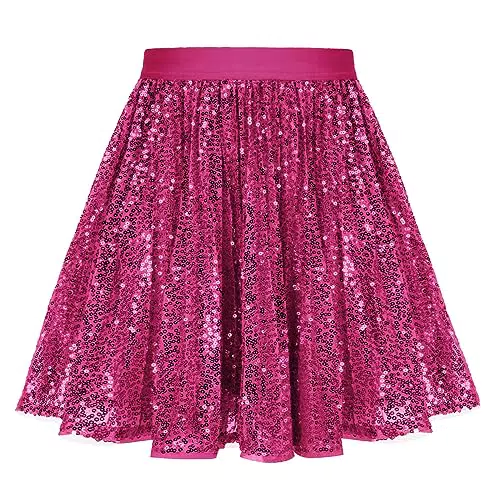 Elegant A-Linie Glänzendes Pailletten Rock Lockere Passform Party Rock Prinzessin Rock Rosarot 10-12 Jahre