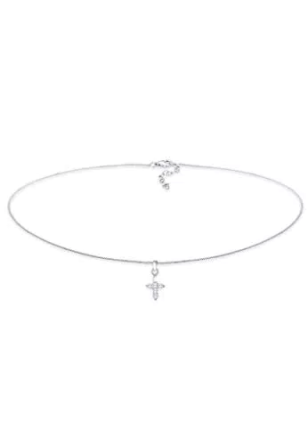 Elli Damen Halskette Choker Kreuz mit Zirkonia Kristallen in 925 Sterling Silber