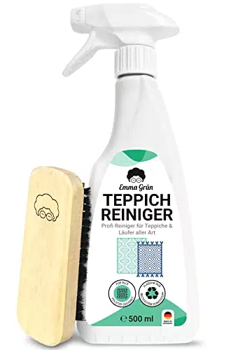 Emma Grün Teppichreiniger Schaum 500ml - Teppich Reinigungsmittel Teppichschaum - Anti Geruch Fleckenentferner - Fleckenspray Carpet Cleaner - Teppich Reiniger inkl. Teppichbürste