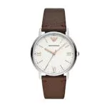 Emporio Armani Uhr für Herren, Dreizeigerwerk, 41mm Silbernes Edelstahlgehäuse mit Lederarmband