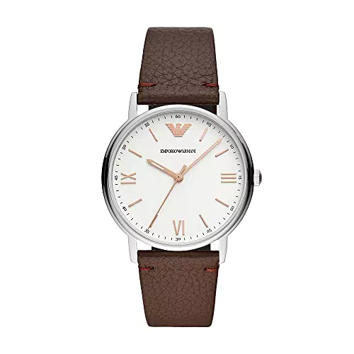Emporio Armani Uhr für Herren, Dreizeigerwerk, 41mm Silbernes Edelstahlgehäuse mit Lederarmband