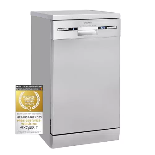 Exquisit Geschirrspüler GSP9309-030E silber, Geschirrspüler 45 cm unterbaufähig und freistehend