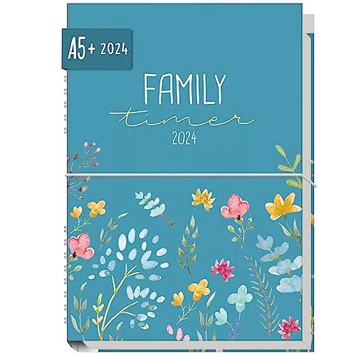 "Familien-Kalender 2024 A5 | 12 Monate von Januar bis Dezember | Familien-Planer für bis zu 4 Personen | Nachhaltig & klimaneutral"