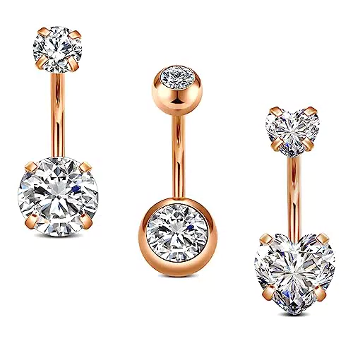 FECTAS 3er Bauchnabelpiercing 10mm Bauchpiercing Rosegold 14G Chirurgenstahl Piercing Bauchnabel Ring Damen Schmuck