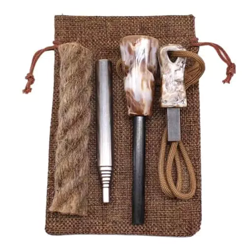 Outdoor Survival Set mit Feuerstahl, Zunder, Blasrohr und Paracord Band