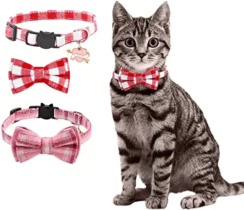 Filhome Katzenhalsband mit Glöckchen und Fliege, Verstellbar für Kätzchen und Welpen.