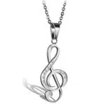 Flongo Edelstahl Anhänger Halskette Strass Silber Musik Note Musik Zeichen Symbol Notenschlüssel Elegant Damen