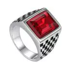 Flongo Herren Ring Männerring Herrenring, Breit Edelstahl Band Ring Ringe Rot Bandring Siegelring Daumenring Verlobungsringe Hochzeit mit Glas Edelsteine Herren-Accessoires Größe 62