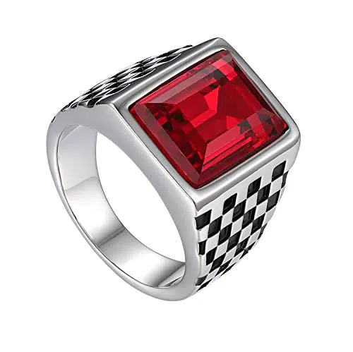 Flongo Herren Ring Männerring Herrenring, Breit Edelstahl Band Ring Ringe Rot Bandring Siegelring Daumenring Verlobungsringe Hochzeit mit Glas Edelsteine Herren-Accessoires Größe 62