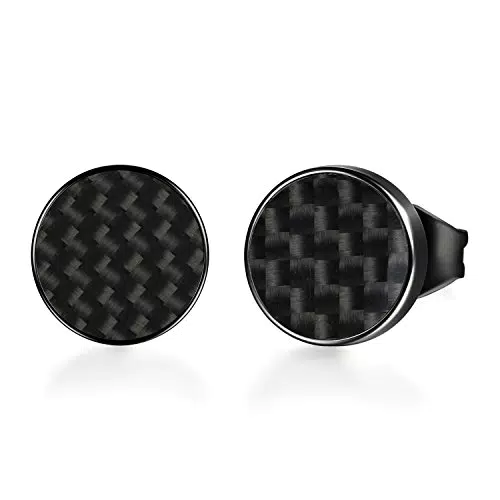 Flongo Ohrstecker Ohrringe Kohlefaser, 8mm Edelstahl Gestüt Stecker Kohlenstoff Carbon Fiber Kohlefaser Ohrringe Ohrhänger Schwarz Taper Fake Plug Tunnel Ohrstecker Herren Damen