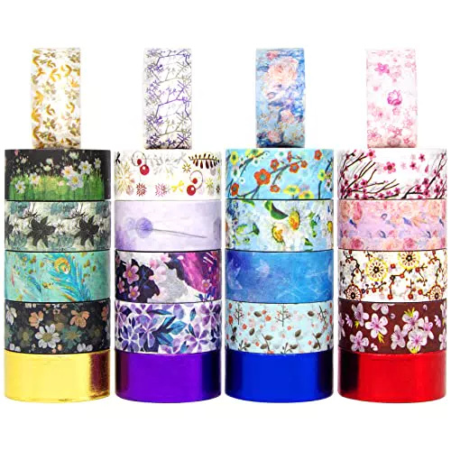 Floral Washi Tape Set 24 Rollen Dekoratives Masking Tape Japanische Papierbänder für Kunst und Handwerk