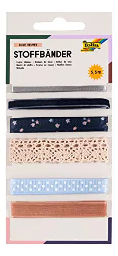 folia 12023 - Stoffbänder-Mix "Blue Velvet" mit 6 unterschiedlichen Schleifenbändern in den Farben Blau