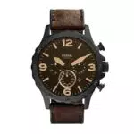 Fossil Herrenuhr Nate, QuarzChronographenwerk, 50mm schwarzes Edelstahlgehäuse mit Echtlederarmband