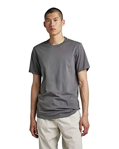 G-STAR RAW Herren Lash Back Text T-Shirt, Grau, L