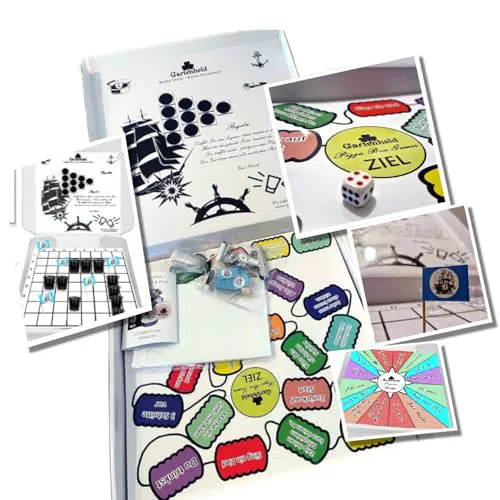 Gartenheld Spielesammlung Pizzabox Design 5 in 1 Set mit Battleshots