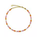 GD GOOD.designs Fußkettchen für Frauen mit bunten Boho Perlen - Verstellbar - Gold Orange Rosa