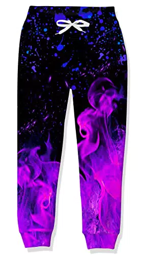 Goodstoworld Kinder Jogginghose Jungen Violett Flamme Laufhose Sporthose Mädchen 3D Graphic Trainingsanzu Hose mit Tunnelzug Taschen Knöchel Gebundene Hose 10-11 Jahre 130