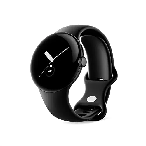 Google Pixel Watch Android-Smartwatch mit Aktivitätsaufzeichnung Smartwatch mit Herzfrequenz-Tracker Edelstahlgehäuse in Matte Black mit Sportarmband in Obsidian