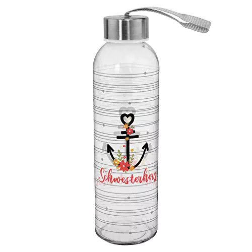 Trinkflasche mit Motiv "Schwester" von GRUSS & CO | Glasflasche mit 50 cl, Trageschlaufe und Schraubverschluss