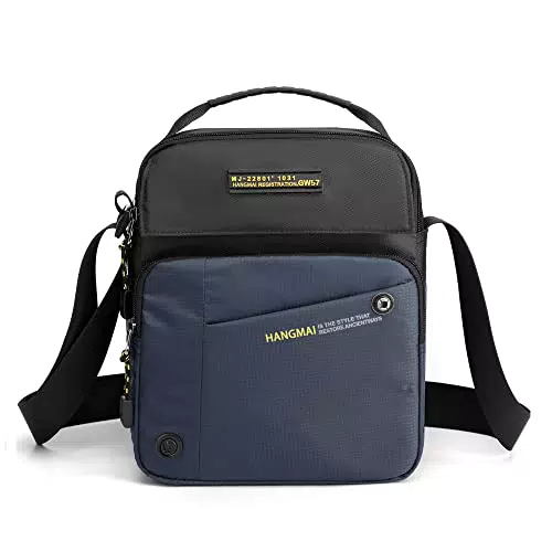 HANGMAI umhängetasche herren klein nylon canvas schultertaschen umgängehandtasche für iPad 9.7" Travel Hiking Office Business Navy blau