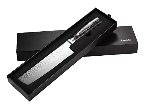 hecef Japanisches Messer, 17cm Nakiri Messer, High Carbon Edelstahl Klinge und Pakkawood Griff