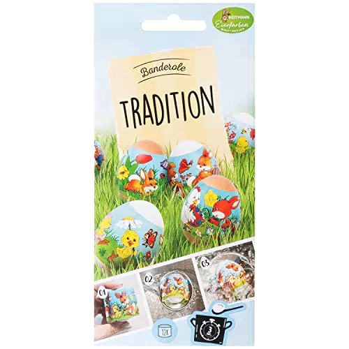 Heitmann Eierfarben - Banderole Tradition - 12 Sleeves in 4 Motiven Bunt 17 x 8 x 0