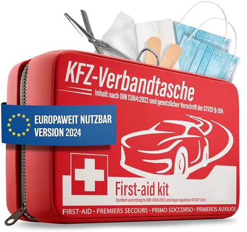 HELDENWERK KFZ Verbandstasche nach aktueller Norm 2024 - Europaweit Nutzbar - Erste Hilfe Set Auto Verbandskasten DIN 13164:2022
