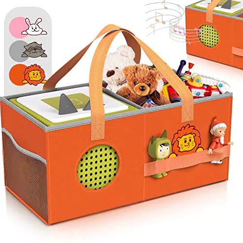 Heldenzimmer - Tonie Tasche Orange fr Toniebox mit Lwe - Sichere Tonie Box Aufbewahrung in Toniebox Tasche fr bis zu 10 Figuren und Zubehr in Doppeltasche