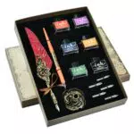 Kalligraphie Stifte Set aus Holz mit Multicolor Tinten Feder - Federkiel Stift
