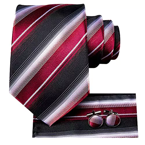 Hi-Tie Schwarze Krawatten Red Dot Seidenkrawatte Taschentuch Manschettenknöpfe Formelle Party Gathering Formelle Krawatten