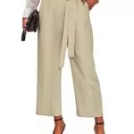 Hose Damen Sommer Palazzo Hose Elastischer Bund Hose mit Weitem Bein und gebundenem Gürtel Loose Fit Hose Business Freizeithose Strandhose mit Taschen