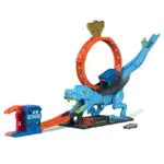 Hot Wheels Autorennbahn T-Rex Angriff, Geschicklichkeitsspiel durch genaues Timing und Zielen