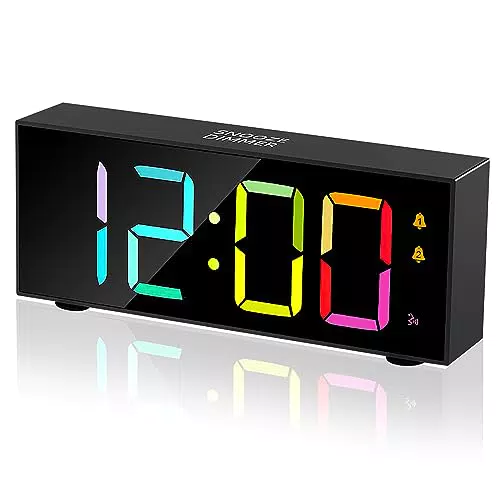 icyant Digitaler Wecker, 8 RGB-Wecker am Bett mit Dual-Alarm netzbetrieben Schlummerfunktion einstellbare Helligkeit Sprachsteuerung Laute Alarmlautstärke LED-Uhren für Schlafzimmer
