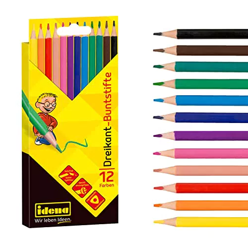 Idena Buntstifte in 12 Farben, ergonomische Dreiecksform im Kartonetui