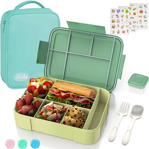 iNeibo Brotdose Kinder mit Fächern Lunchbox Kinder Brotdose mit Fächern Bento Box Kinder mit Soßenbox