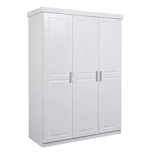 Inter Link - Kleiderschrank - Drehtürenschrank - Wäscheschrank - Garderobenschrank - Schlafzimmerschrank - 3 Türen - Kiefer massiv - Magnus - Weiß lackiert