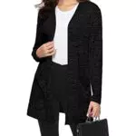 Irevial Damen Lang Strickjacke Elegante Open Front Cardigan Dünne Casual Strickmantel Lose Langarm Outwear mit Taschen， Schwarz，