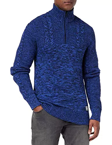 Jack & Jones Men's JCOTED Knit Mix Pack Pullover, Navy Blazer/Detail:Half Zip