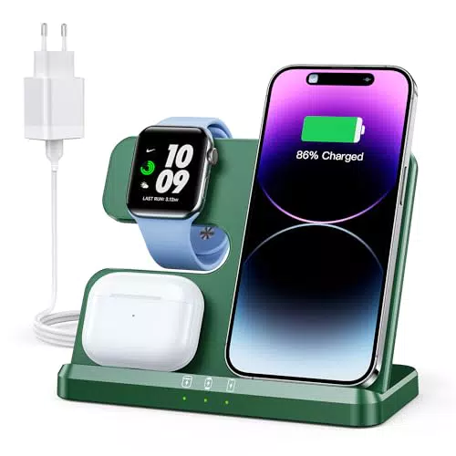 JARGOU 3 in 1 Kabelloses Ladegerät, Induktive Ladestation für Apple Watch und iPhone AirPods