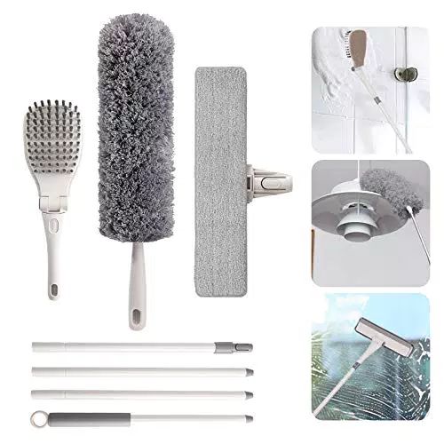JEHONN Staubwedel Teleskop Fensterputzer Washbar Fenster Putzen Staubwischer Spinnwebenbesen Staubfänger Fensterwischer und Fensterabzieher Staubbesen 200CM für Ventilator Fenster Zimmerdecken