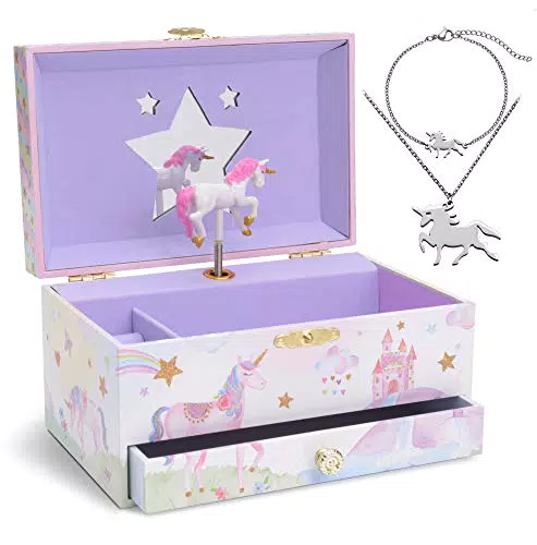 Jewelkeeper Einhorn Spieluhr & Schmuckset für kleine Mädchen - Edelstahl - 3 Einhorngeschenke für Mädchen