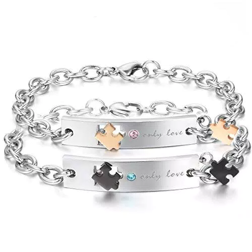 "JewelryWe Schmuck Armband für Paare - Liebesarmband aus Edelstahl mit Zirkonia Diamant"