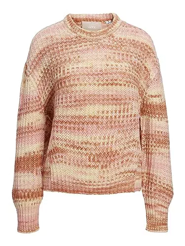 JJXX Women's JXSIMONE LS CNECK Knit NOOS Pullover, Coral Haze/Stripes:/Multi Space dye