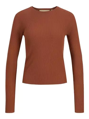 JXX Damen JXTAYA LS Rippstrick Pullover mit Rundhalsausschnitt, Braun